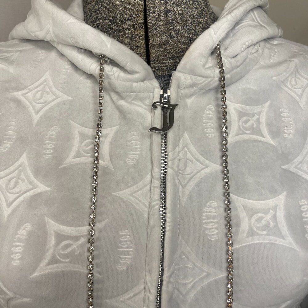Juicy Couture gray embossed velour zip-front hoodie w/rhinestone details - Picture 5 of 12